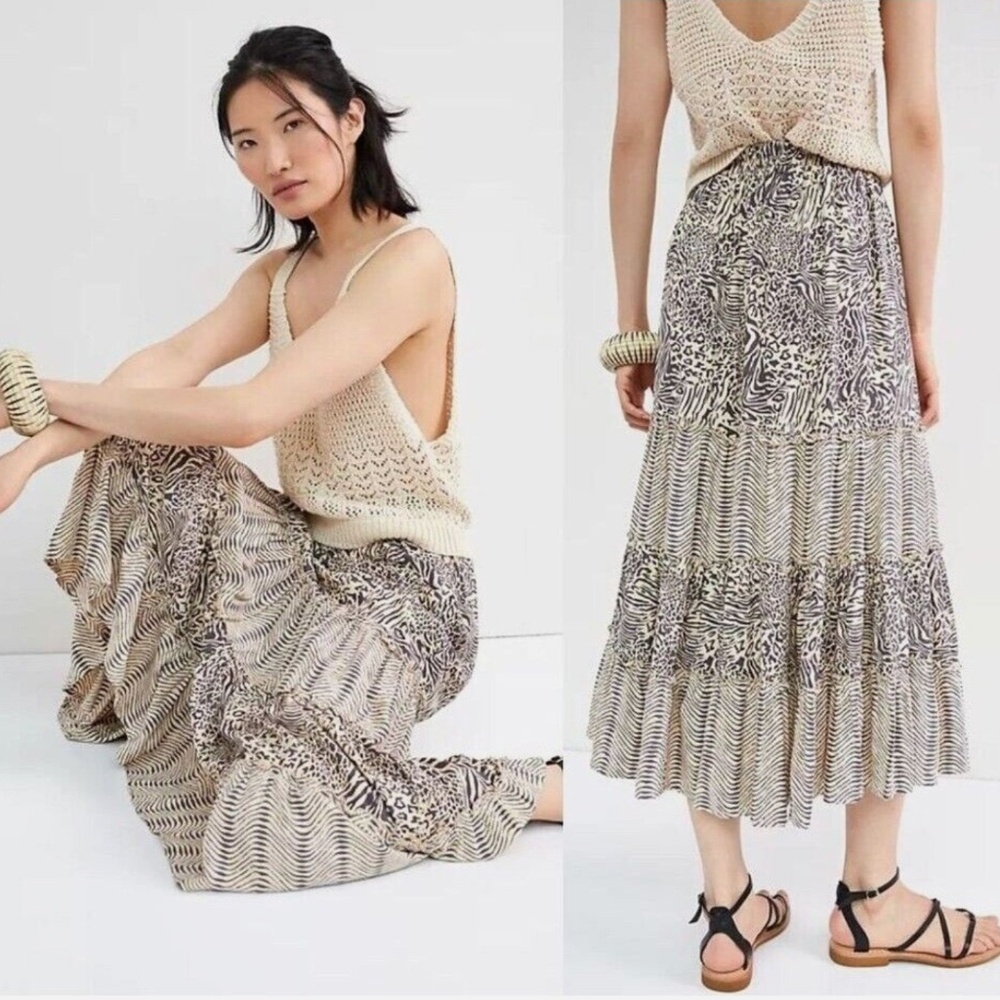 Anthropologie Beachgold Leopard Tiered Midi Skirt EUC!